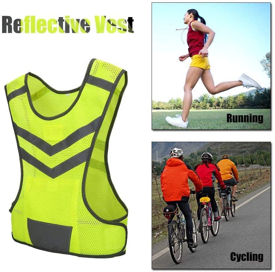Custom reflective running vest worn for night running walking and cycling in low light outdoor conditions Custom reflective running vest worn for night running walking and cycling in low light outdoor conditions